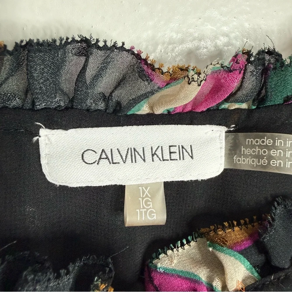 Calvin‎ Klein Women’s Floral Chiffon Blouse Long Sleeve Multicolor Lined Size 1X
